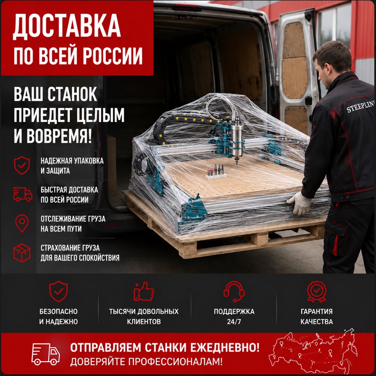 Упакованный станок CNCHOME перед доставкой по России