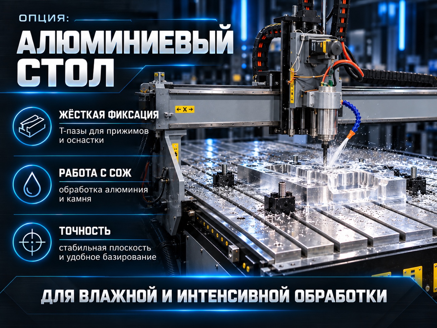 Алюминиевый Т-слотовый стол для работы с СОЖ